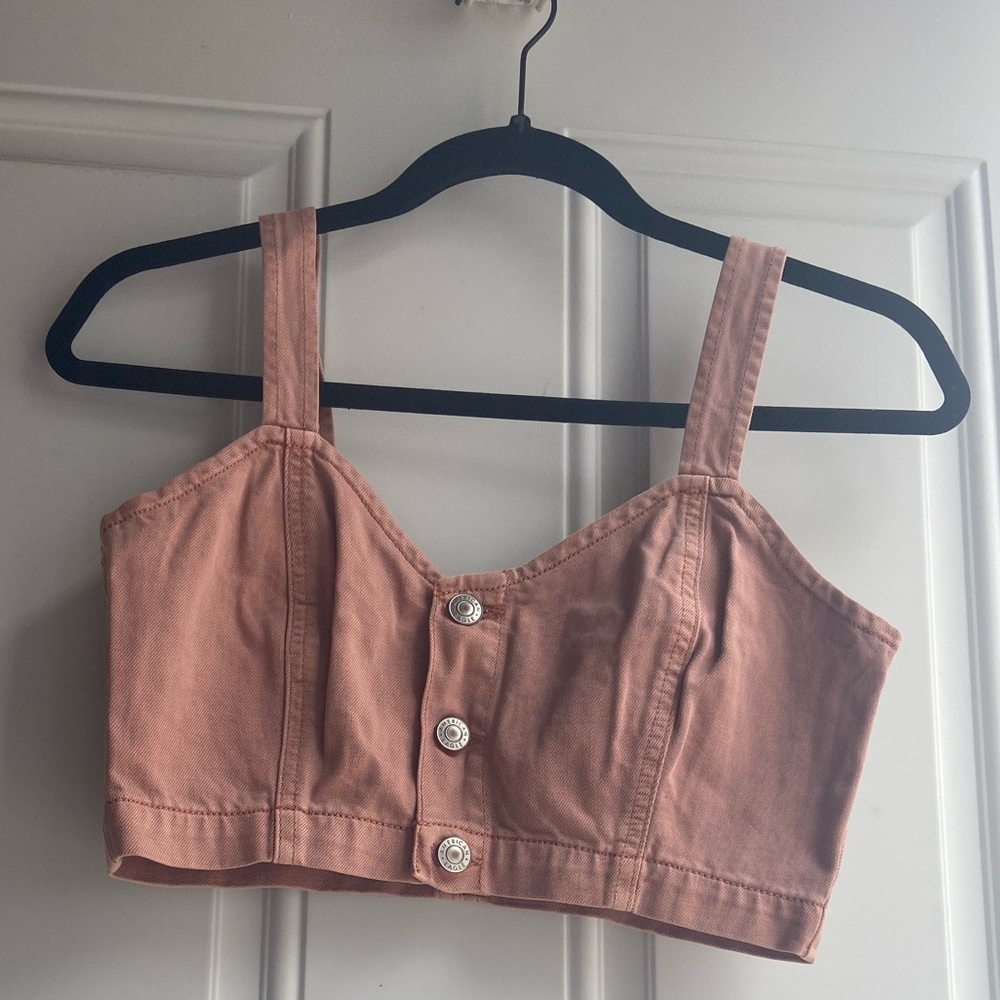 American Eagle pink denim crop top size M